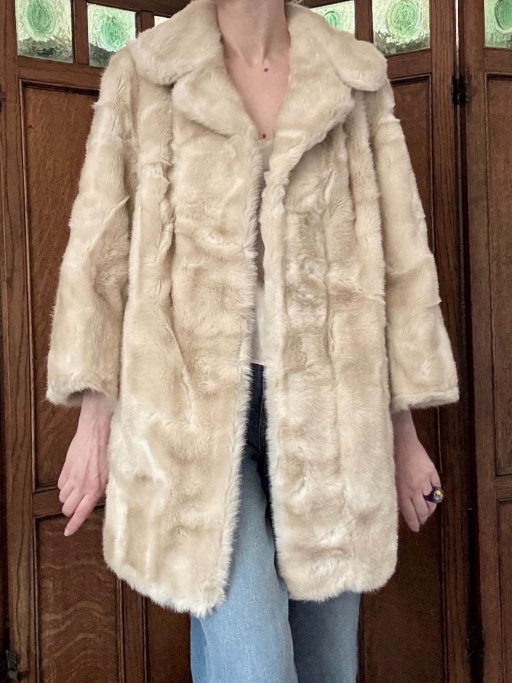 Vintage 1970s Tissavel France Champagne Blonde Faux Fur Mink-Look Coat
